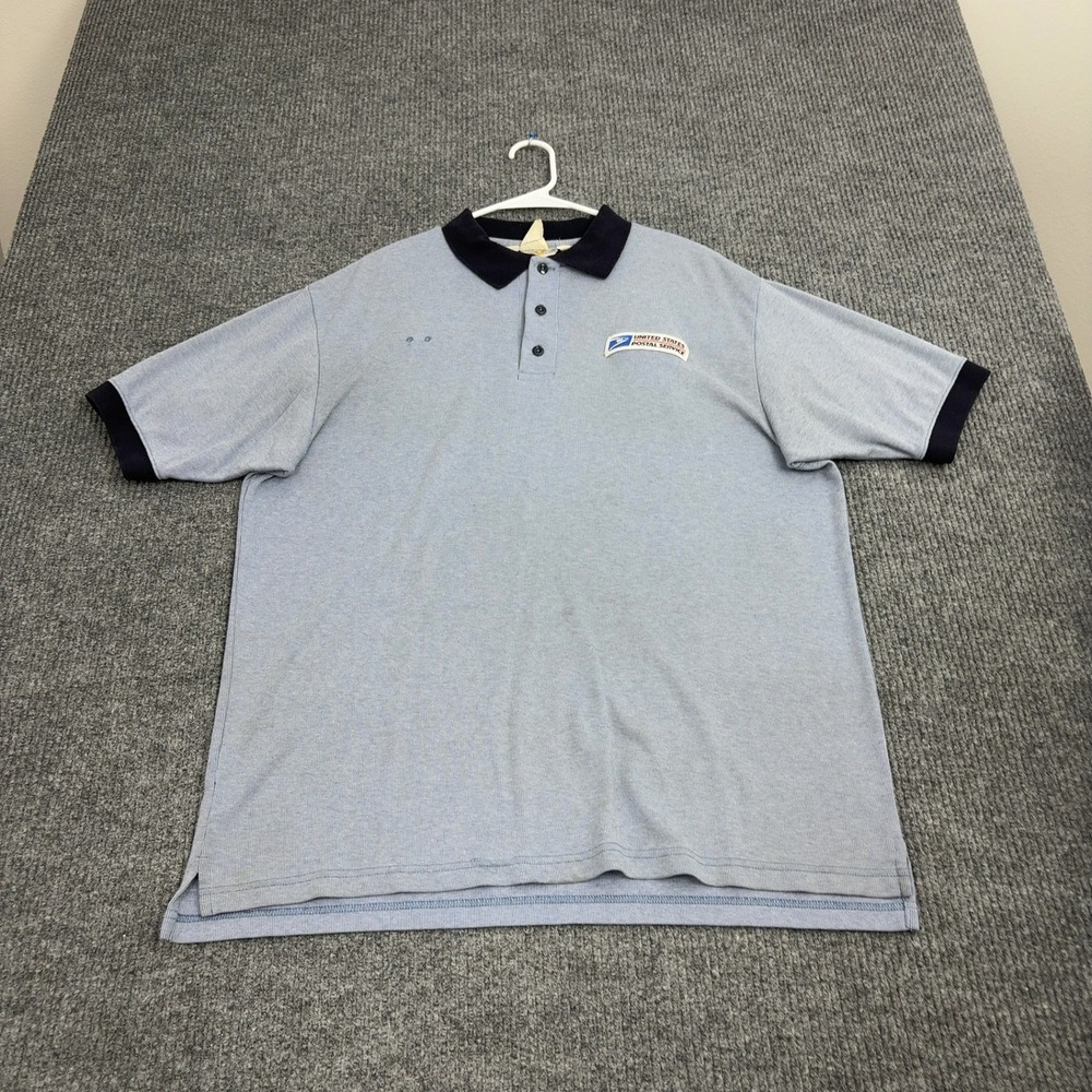 Vintage USPS Flying Cross Polo Shirt Mens XL Blue Textured Knit Workwear Style